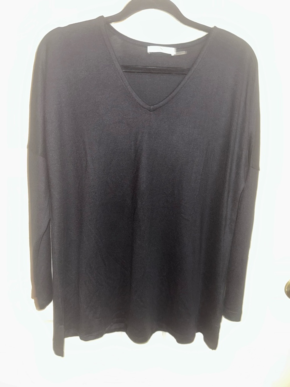 Natori Black V-Neck Long Sleeve Soft Ribbed Top S loungewear casual